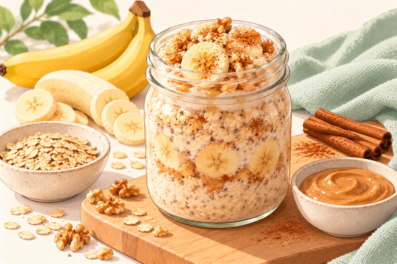 Banana Bread Overnight Oats — original Yogurt Atelier recipe illustration