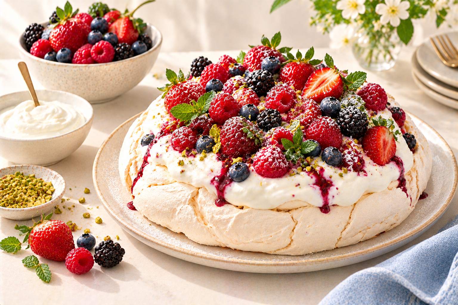 Berry Yogurt Pavlova — original Yogurt Atelier recipe illustration