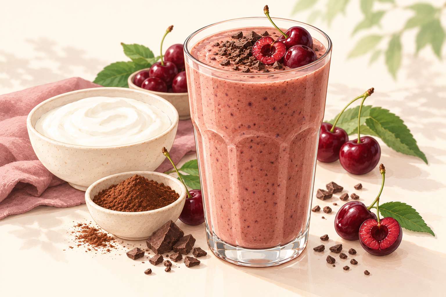 Cherry Cocoa Yogurt Smoothie — original Yogurt Atelier recipe illustration