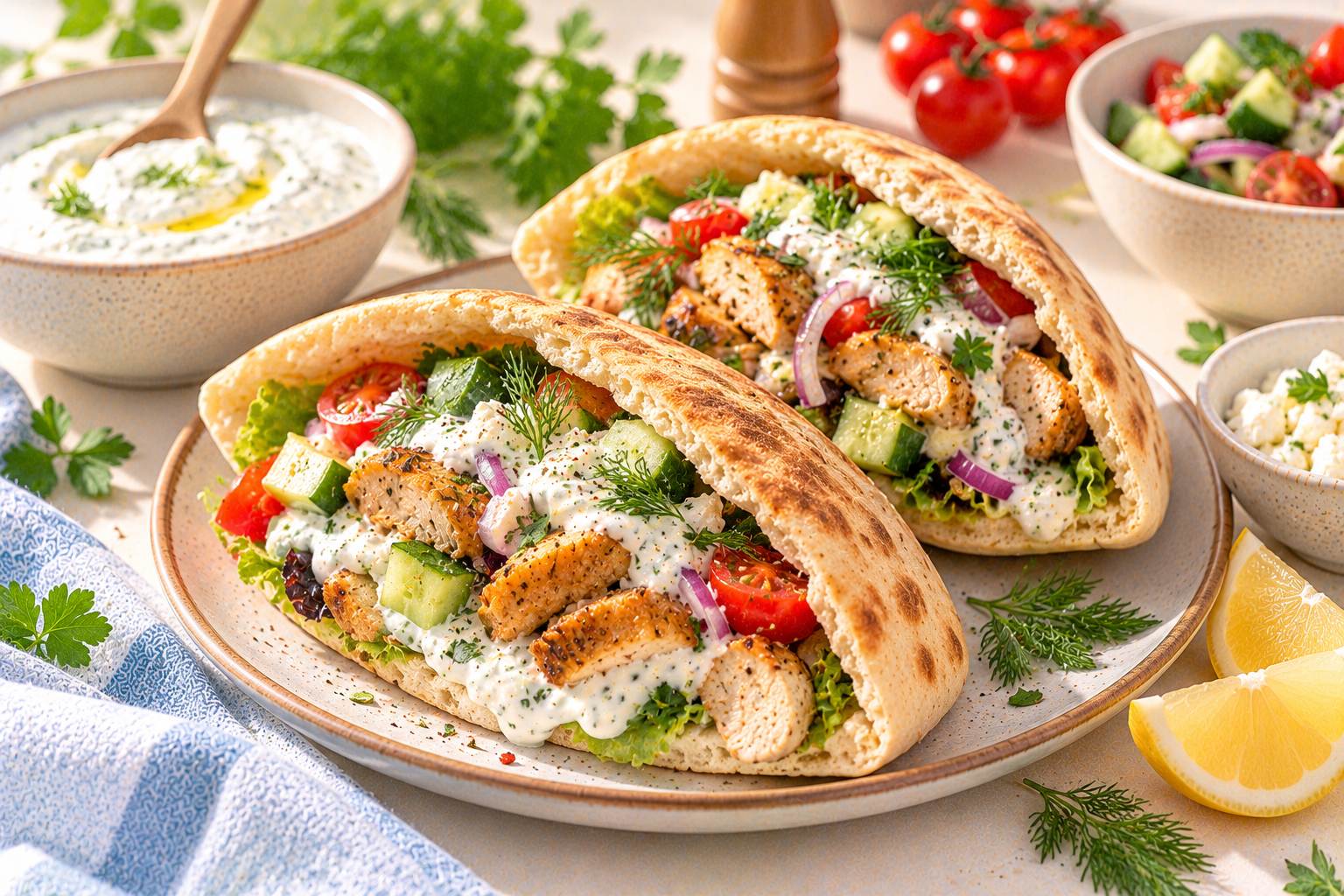 Chicken & Yogurt Stuffed Pita — original Yogurt Atelier recipe illustration
