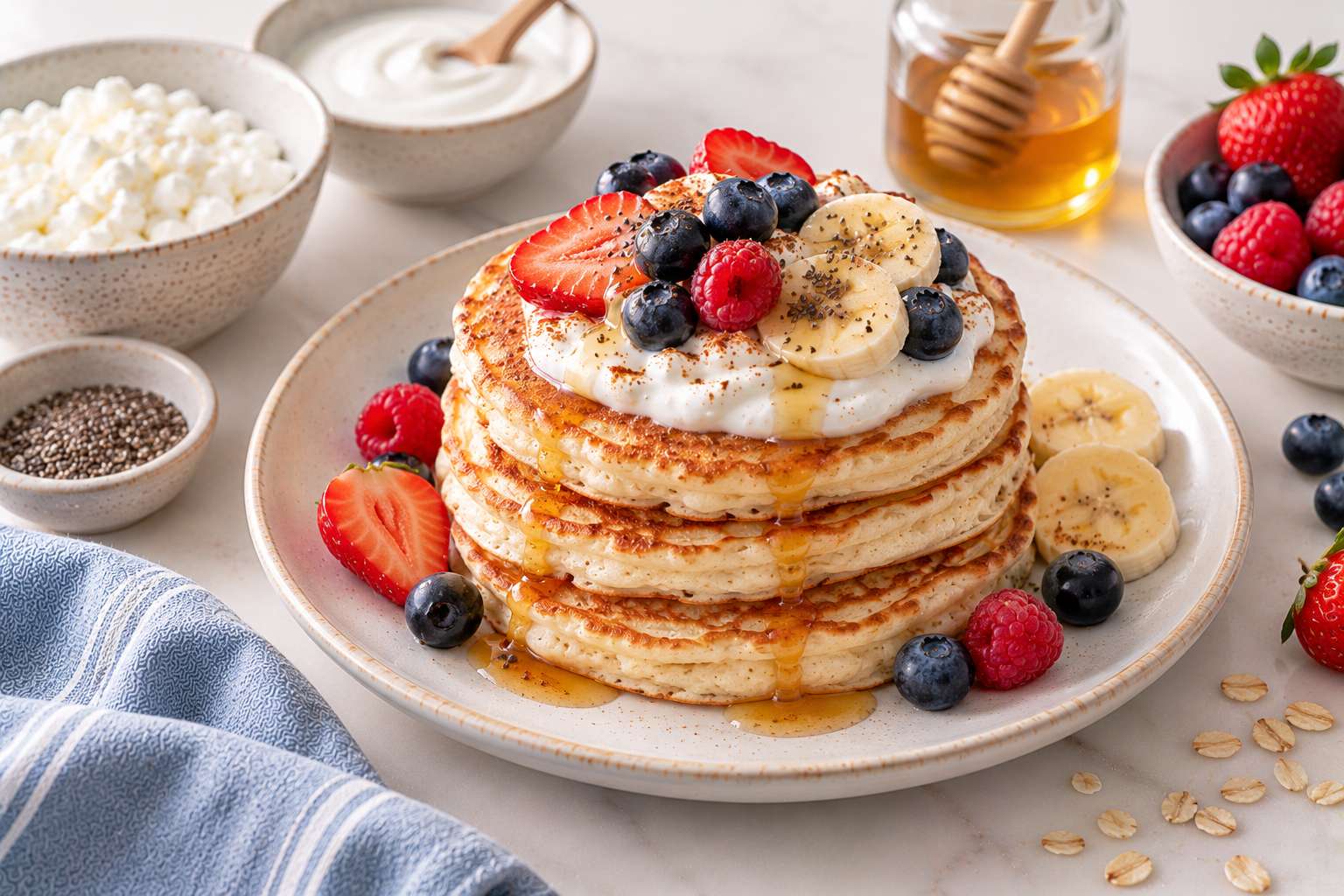 Cottage Cheese Yogurt Protein Pancakes — original Yogurt Atelier recipe illustration