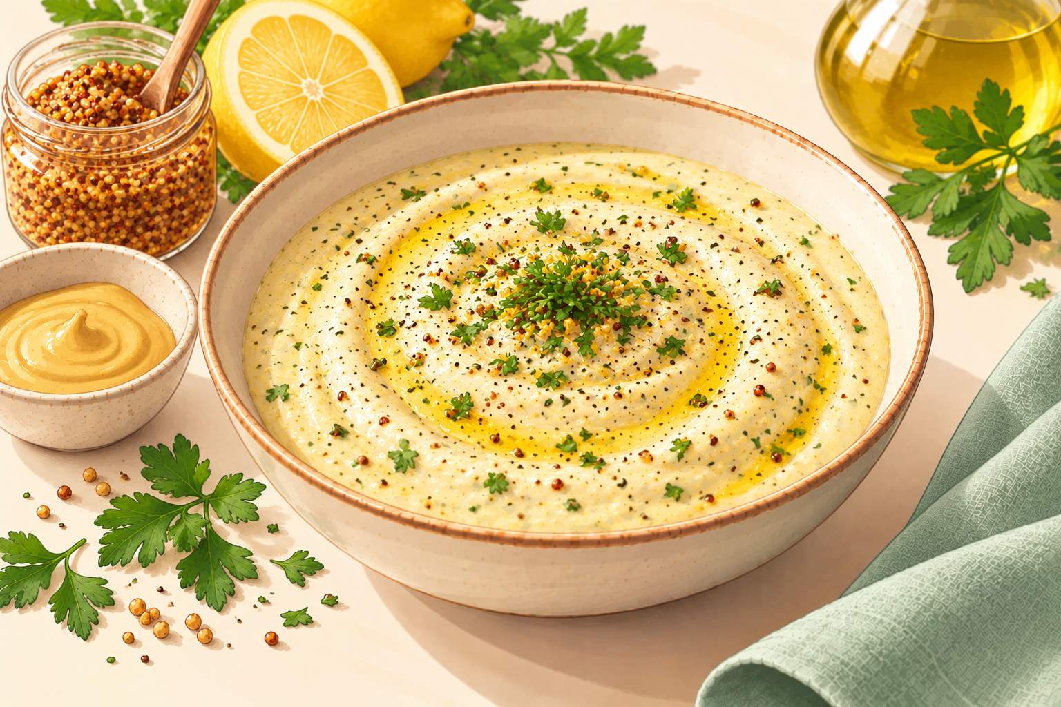 Mustard Yogurt Salad Dressing — original Yogurt Atelier recipe illustration
