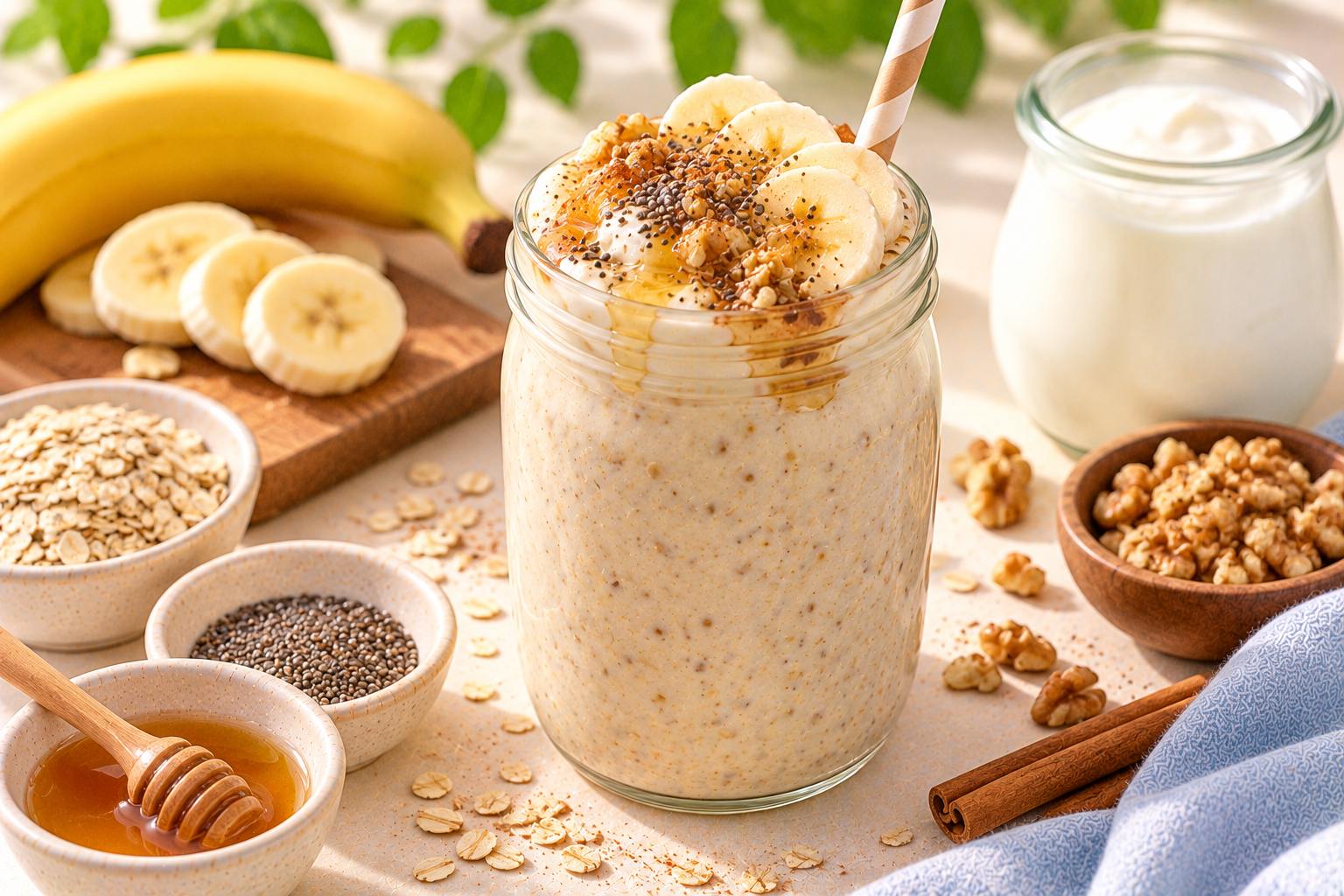 Overnight Oat Banana Smoothie — original Yogurt Atelier recipe illustration