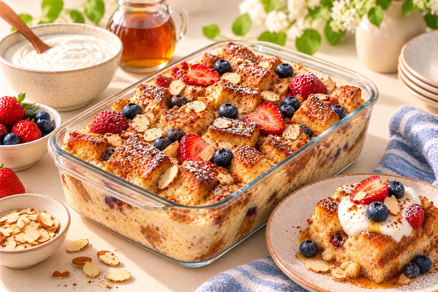 Overnight Yogurt French Toast Bake — original Yogurt Atelier recipe illustration