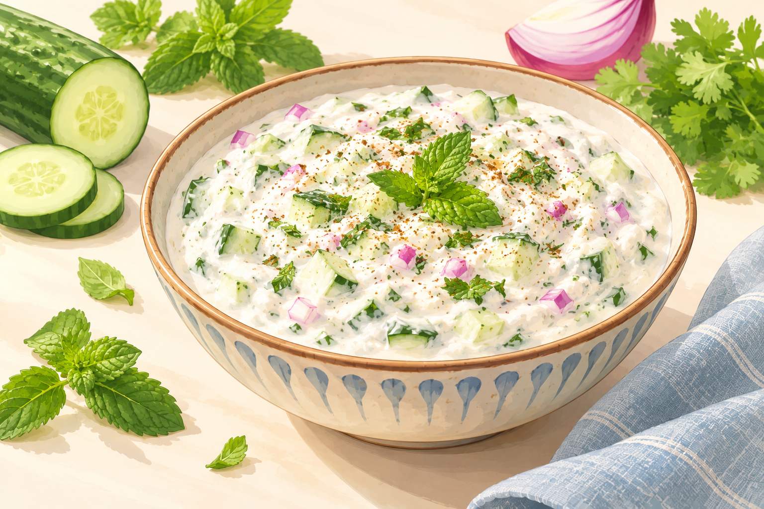 Indian Raita — original Yogurt Atelier recipe illustration