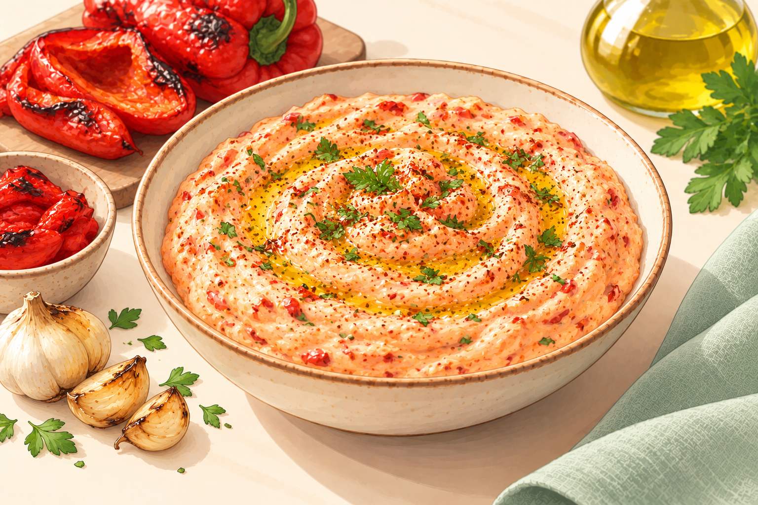Roasted Red Pepper Yogurt Dip — original Yogurt Atelier recipe illustration