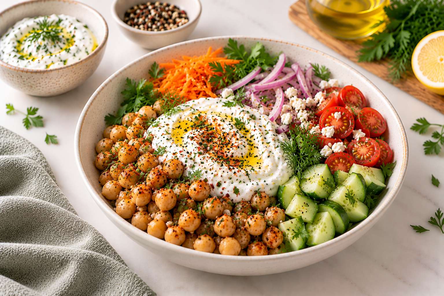 Savory Strained Yogurt & Chickpea Bowl — original Yogurt Atelier recipe illustration
