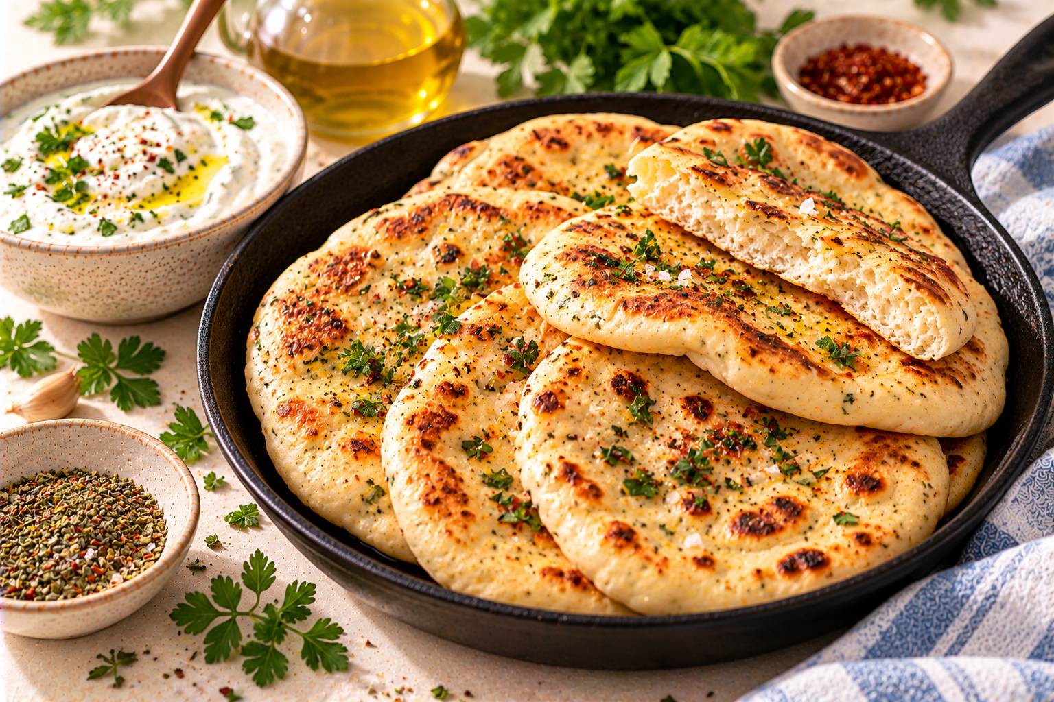 Skillet Yogurt Flatbreads — original Yogurt Atelier recipe illustration