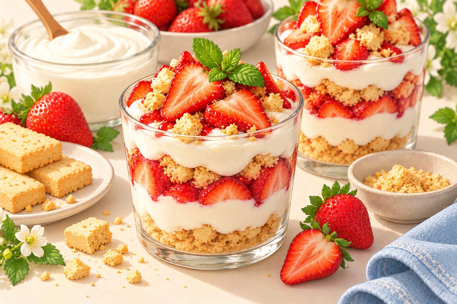 Strawberry Shortbread Yogurt Parfait — original Yogurt Atelier recipe illustration