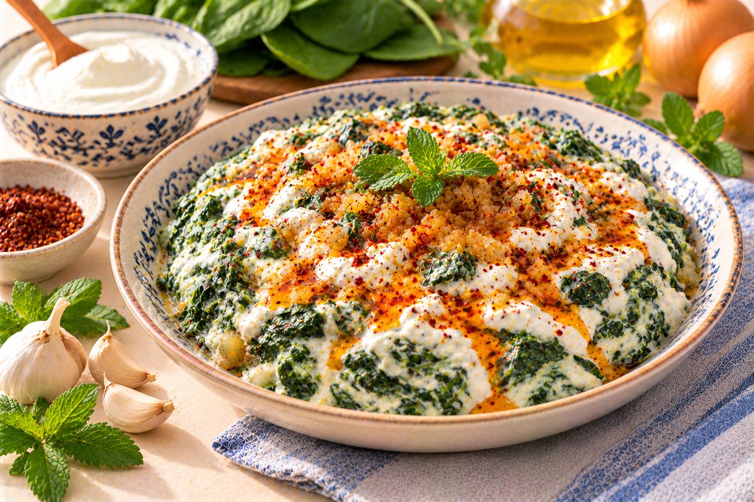 Sautéed Spinach with Yogurt — original Yogurt Atelier recipe illustration