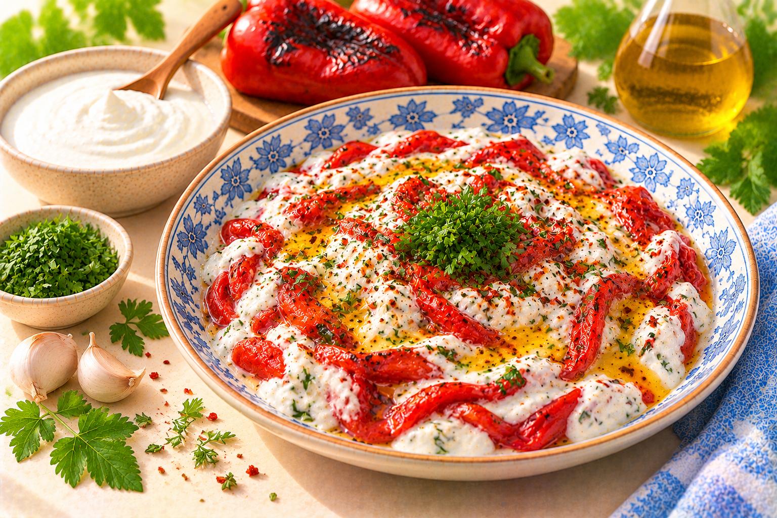 Roasted Peppers with Yogurt — original Yogurt Atelier recipe illustration