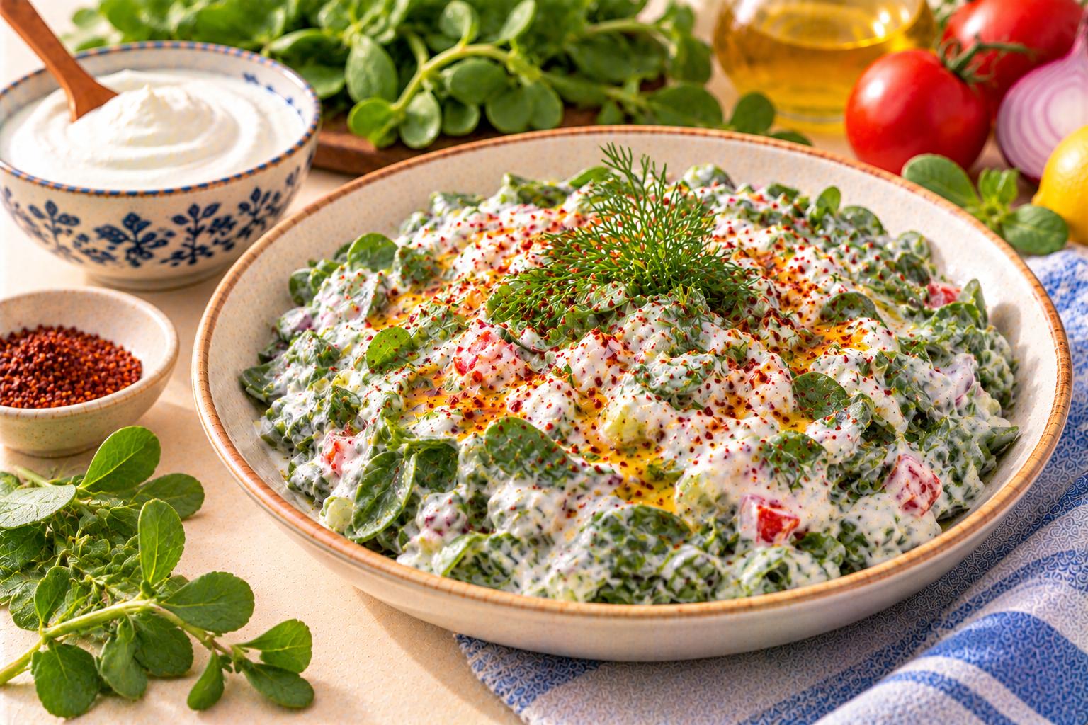 Purslane Yogurt Salad — original Yogurt Atelier recipe illustration