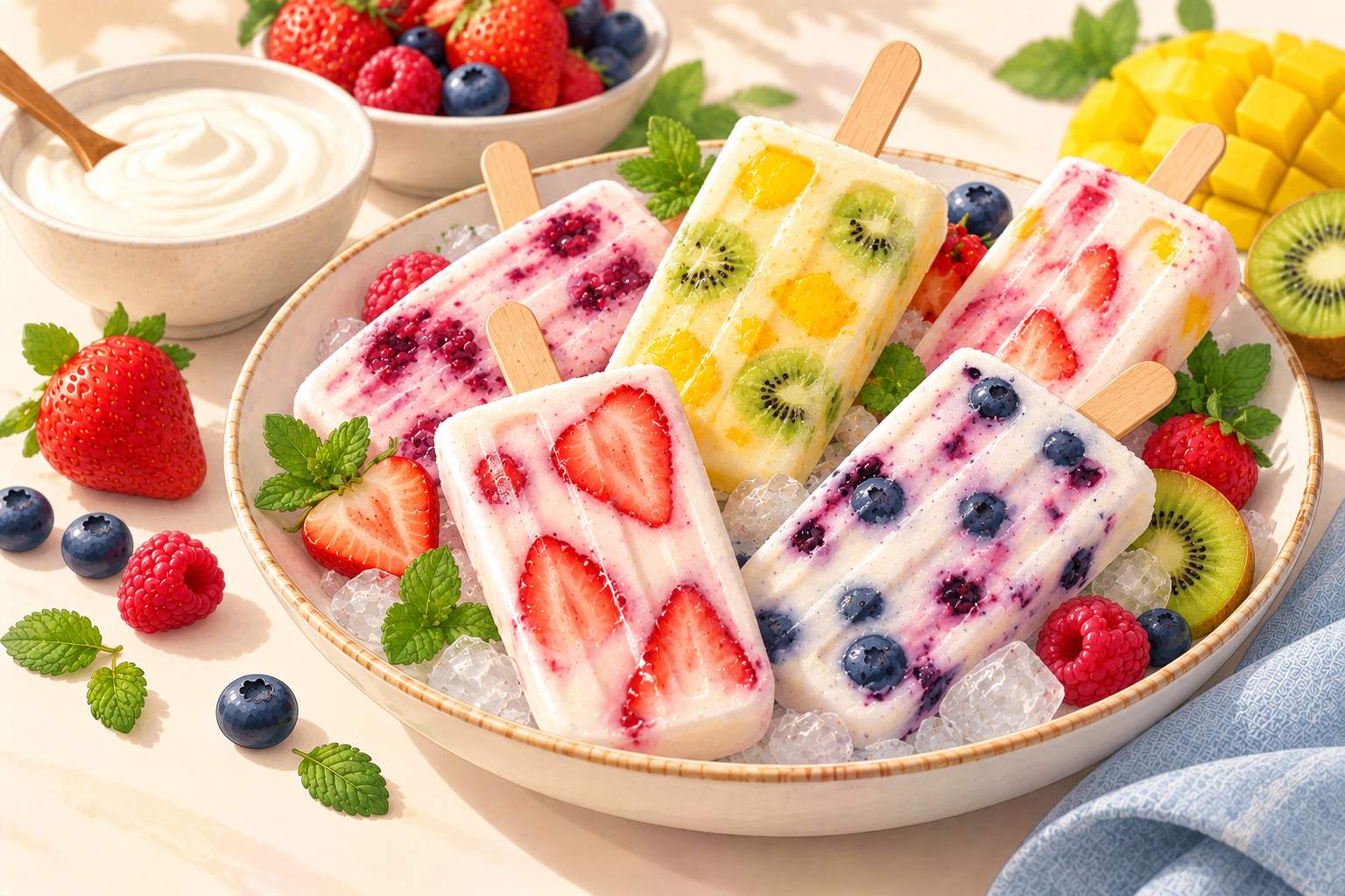 Yogurt Fruit Popsicles — original Yogurt Atelier recipe illustration